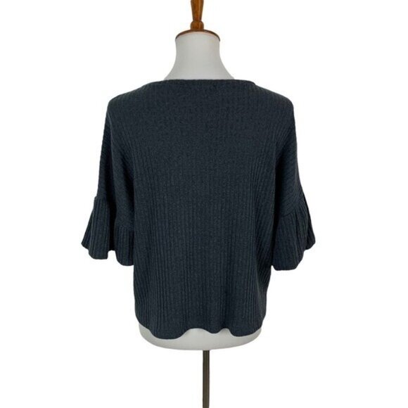 Tinywillow Dark Green Ribbed Knit Ruffle Sleeve Boho Chic Sweater Top Large - Picture 4 of 5